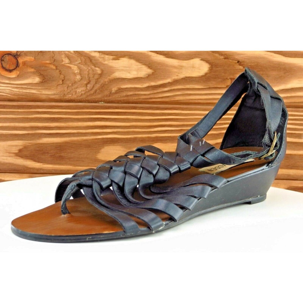 Steve Madden Size 7 M Black Gladiator Leather Women Sandal Shoes Kasidy‎